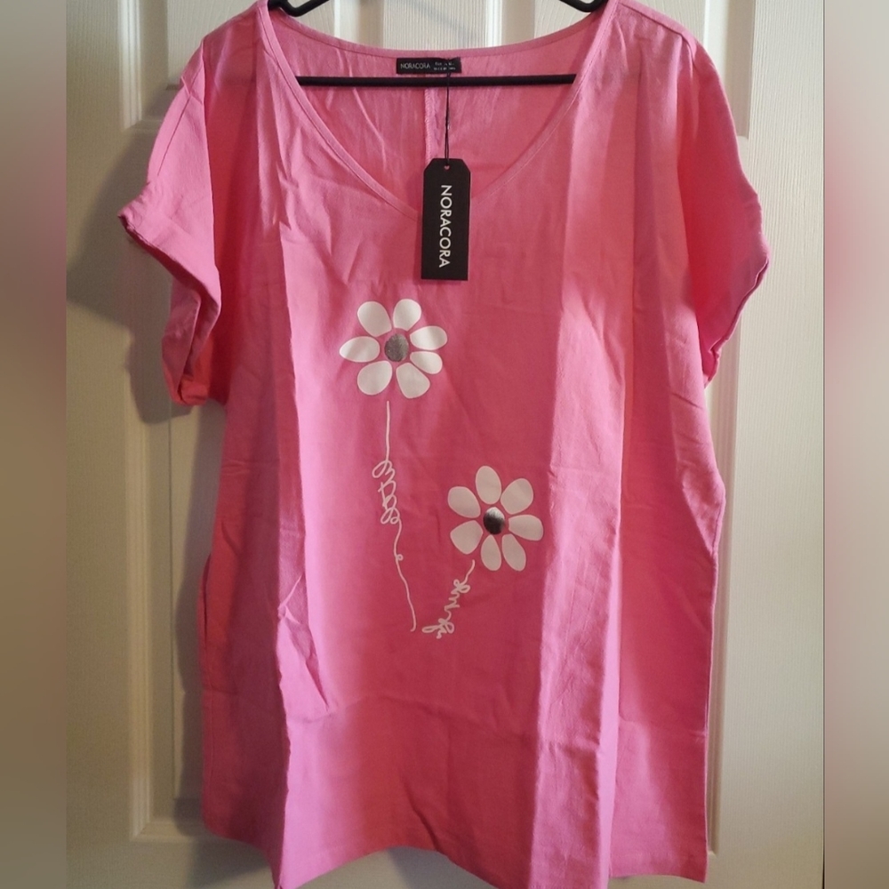 (NWT) Noracora Casual Floral V Neck Loosen Short Sleeve Top XXL